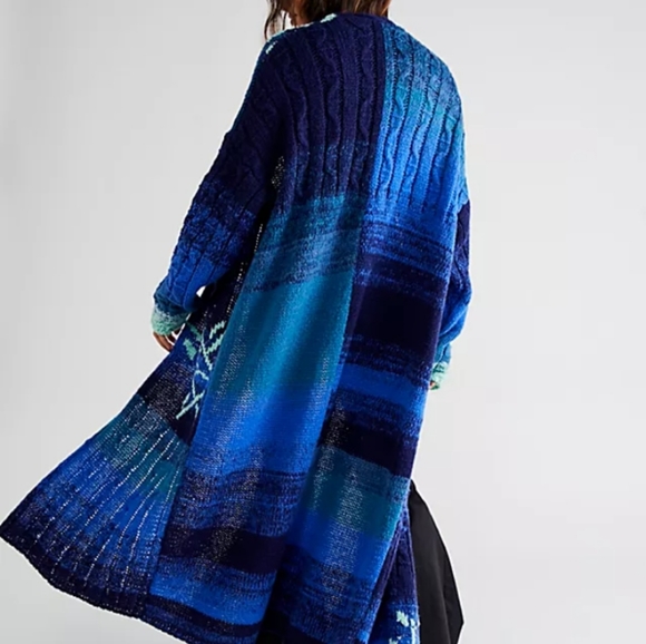 Free People Flurry Cardigan Luxe Wool Knit Open Front Mixed Patchwork XS-SM NWT - Picture 9 of 9